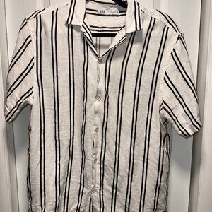 Zara Men's Striped Linen Shirt with Relaxed fit Size Large